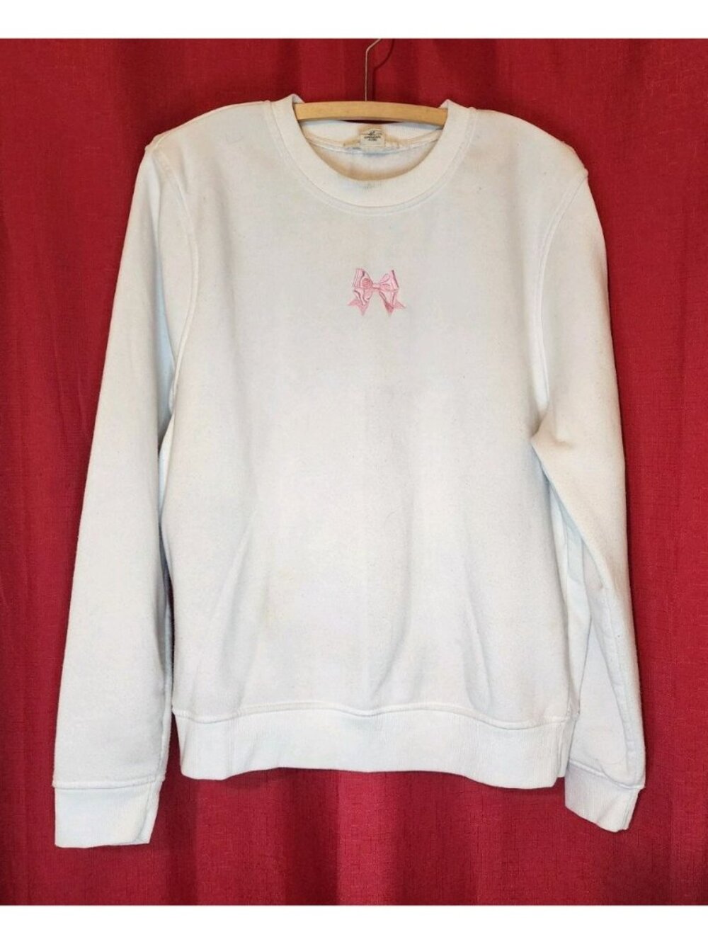 Women's Juniors Sweater Pullover Crew Neck Bow White Size Medium